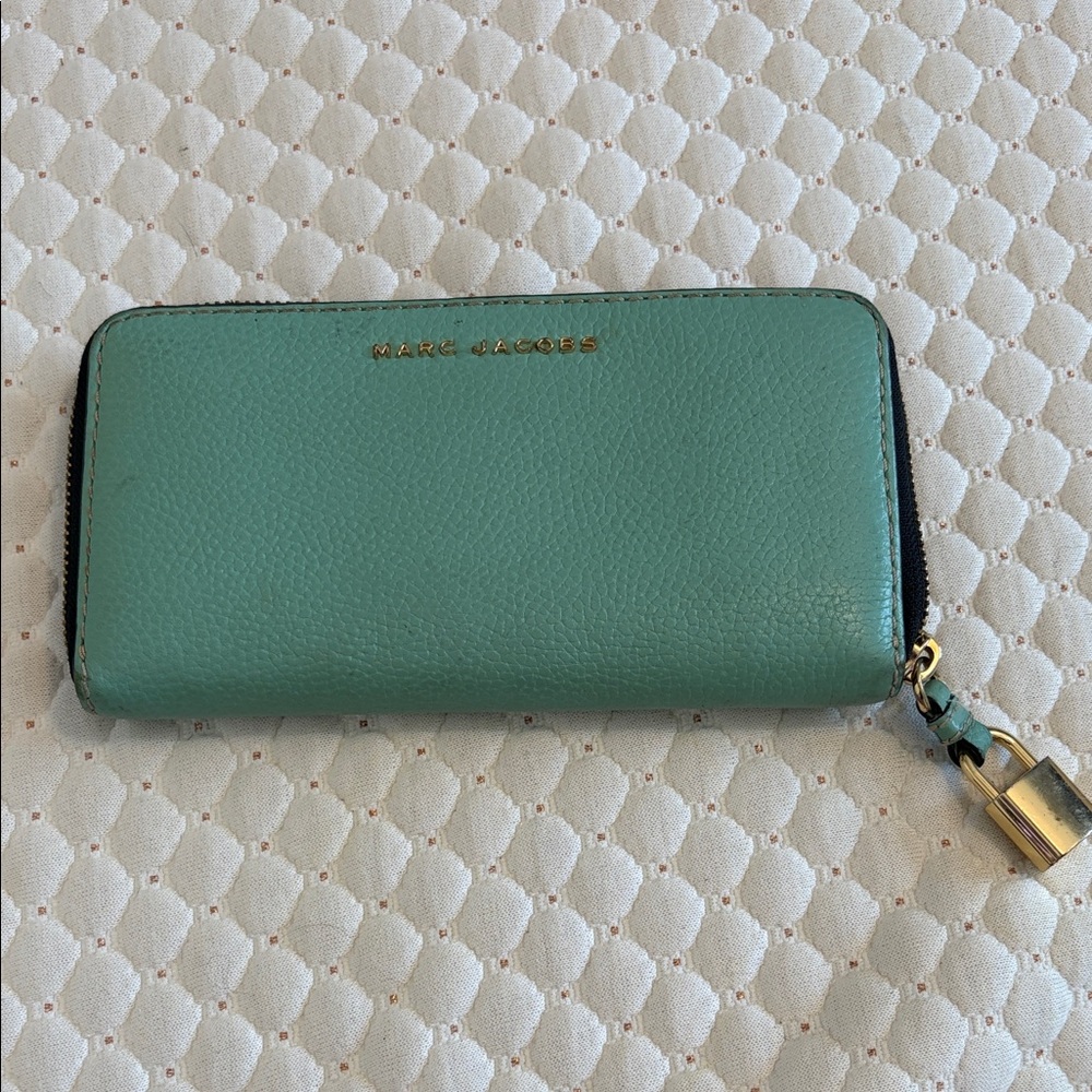 Marc Jacobs Teal Leather Wallet with Gold Accents